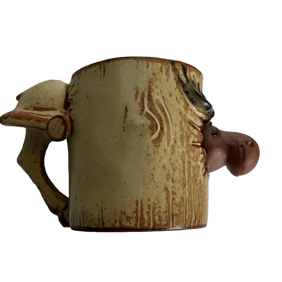 VTG Whimsical Mug Moose Stuck Through Tree 3D Figure Stoneware Coffee Tea Glacie - Picture 5 of 6